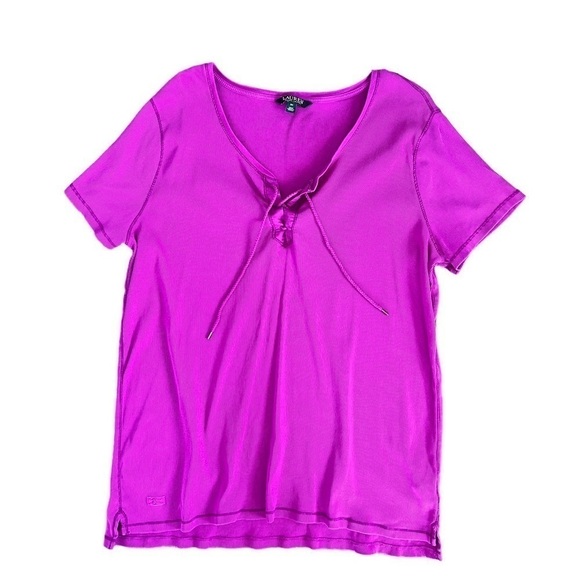 Lauren Ralph Lauren Purple Lace Up Ribbed T-Shirt Size 3X Plus Size - Picture 5 of 17